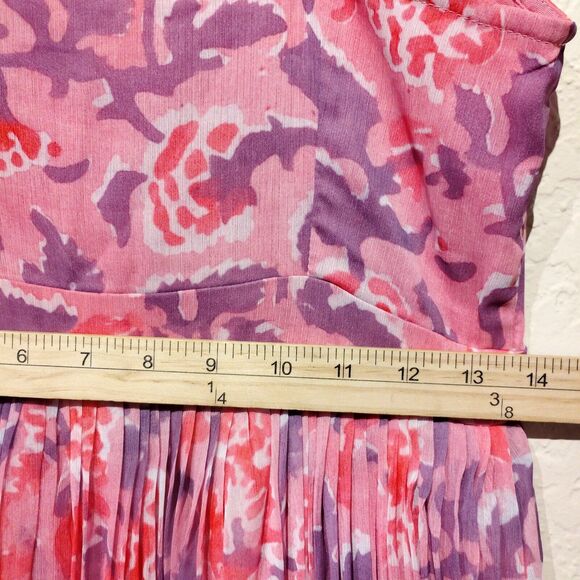 Rococo Sand Lei M maxi dress Pink deep plunge pleated flowy resort - Picture 10 of 12